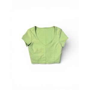 OFFLINE By Aerie Goals Ribbed V Neck Crop Top Lined Bra Green Real Good  XS